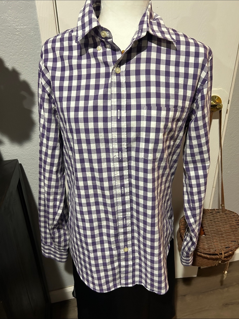 J. Crew Purple and White Gingham Button-Down Shirt